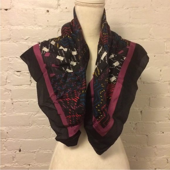 Christian Dior square silk scarf black with patchwork - Picture 2 of 6